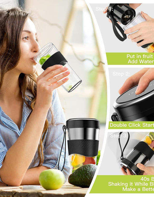 Load image into Gallery viewer, Portable Blender,  Personal Size Blender for Smoothies, Juice and Shakes, 12Oz USB Rechargeable Juice Blender Bottles, 60W Strong Power Travel Mini Blender for Sports, Travel, Outdoors