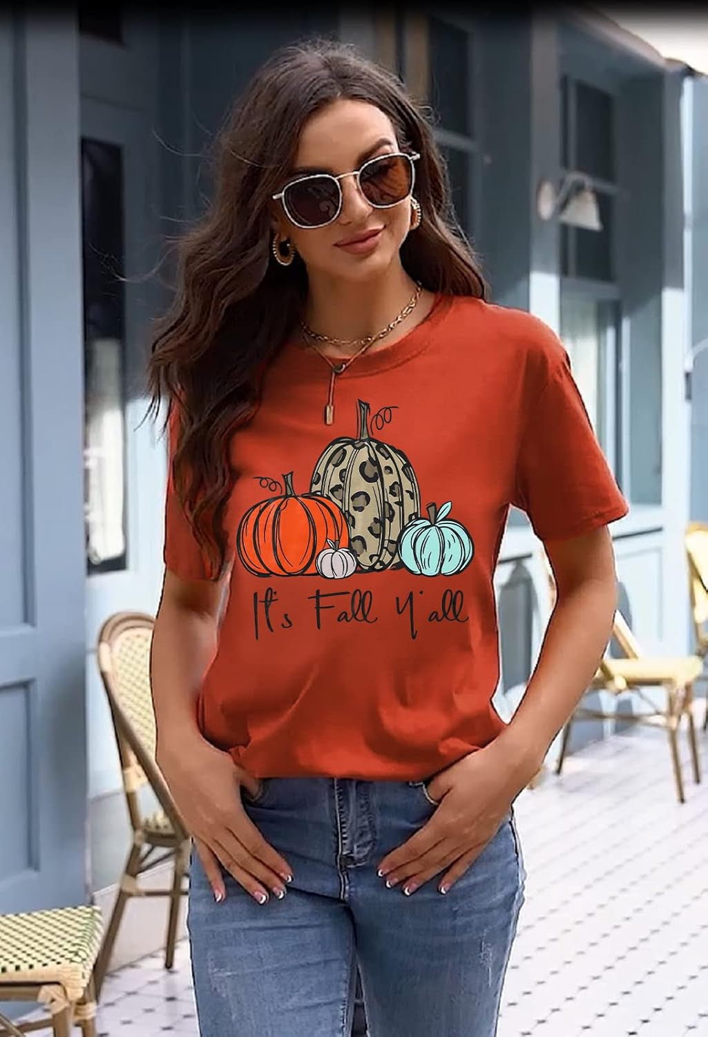 Its Fall Yall Graphic Shirt Women Thanksgiving Pumpkin Splicing Sleeve Fall Shirt Tops