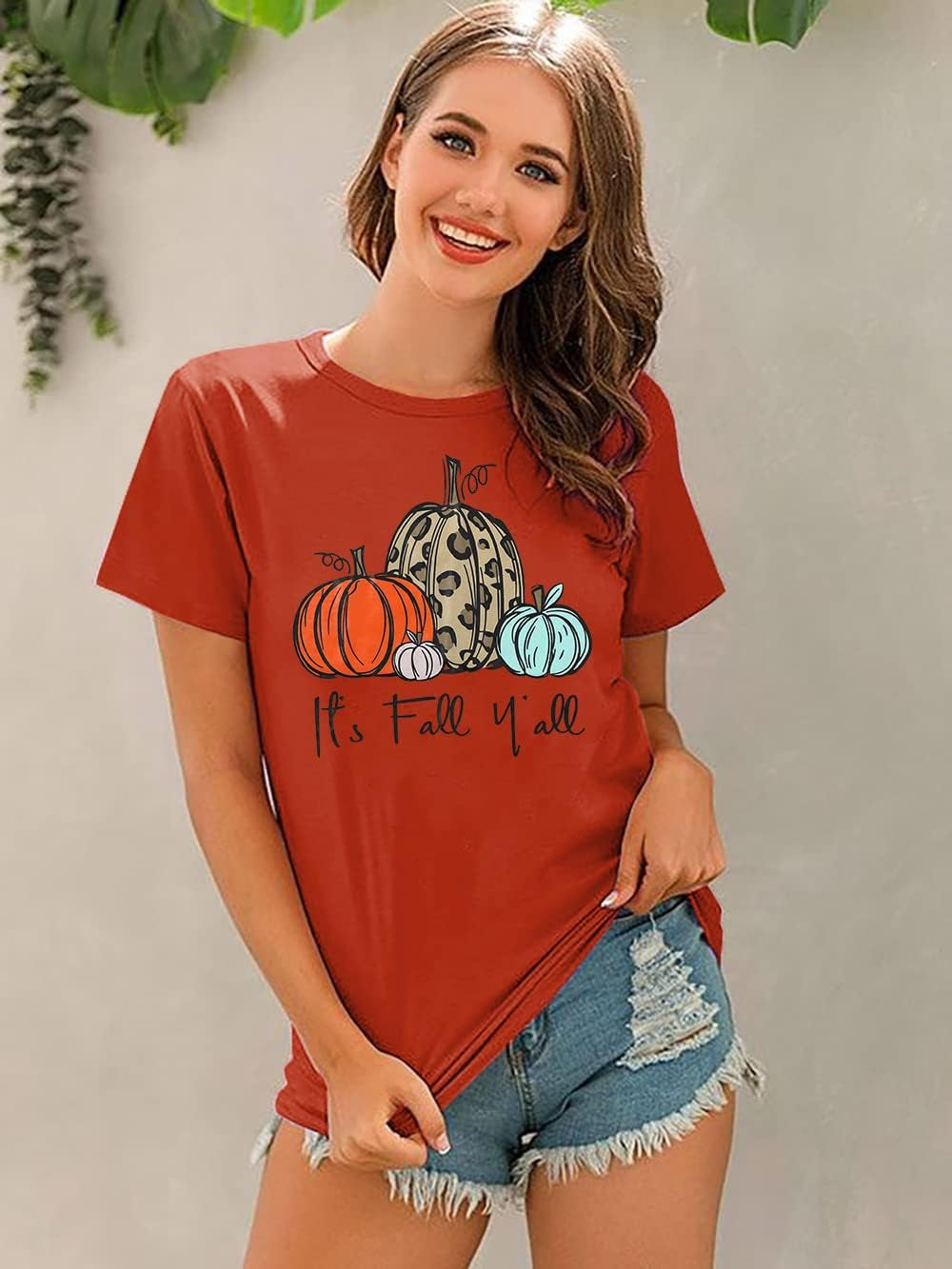 Its Fall Yall Graphic Shirt Women Thanksgiving Pumpkin Splicing Sleeve Fall Shirt Tops