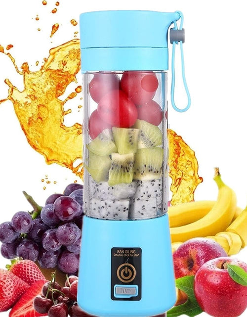 Load image into Gallery viewer, Electric Portable Juicer Blender Cup, Household Fruit Mixer with Six Blades in 3D, 380Ml USB Rechargeable Juice Blender Magnetic Secure Switch Electric Fruit Mixer (Light Blue)