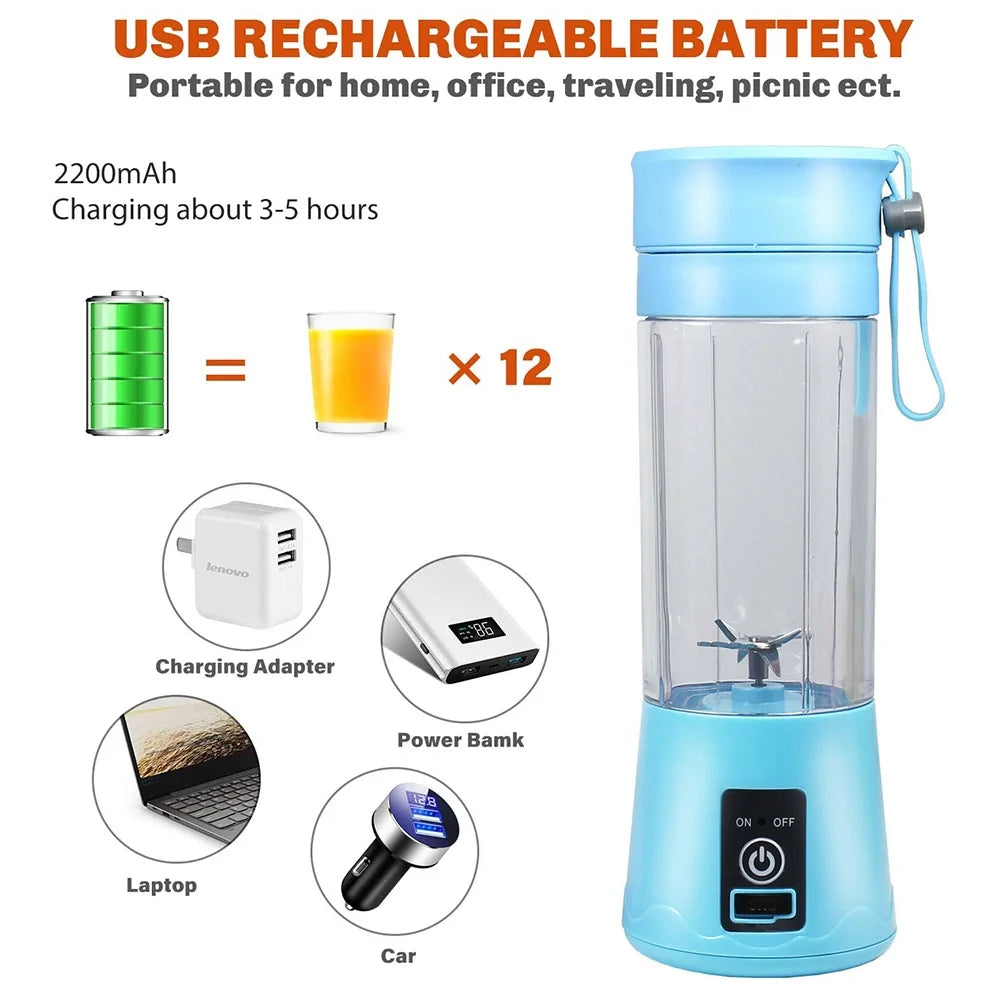380Ml Electric Juicer Bottle, Fruit Vegetable Blender, Portable Smoothie Maker Mixer Bottle, Rechargeable Blender Bottle, White