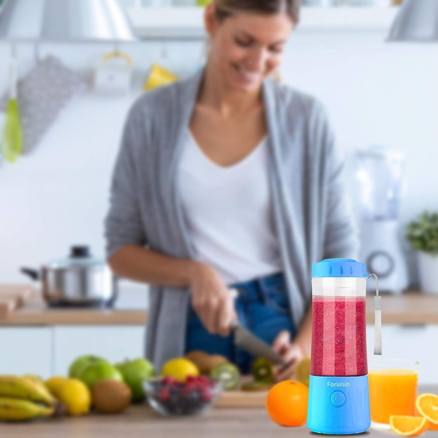 Portable Blender, Personal Blender 14 OZ Smoothie Maker Blender, Personal Smoothie Mixer, Usb Rechargeble Baby Milkshake Mixing with Six Blades, Blue