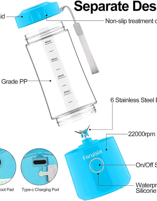 Load image into Gallery viewer, Portable Blender, Personal Blender 14 OZ Smoothie Maker Blender, Personal Smoothie Mixer, Usb Rechargeble Baby Milkshake Mixing with Six Blades, Blue