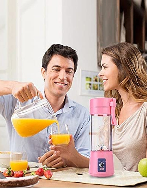 Load image into Gallery viewer, 380Ml Electric Portable Juicer Blender Cup, Household Fruit Mixer with Six Blades in 3D, USB Rechargeable Juice Blender Magnetic Secure Switch Electric Fruit Mixer (Purple) (Blue)