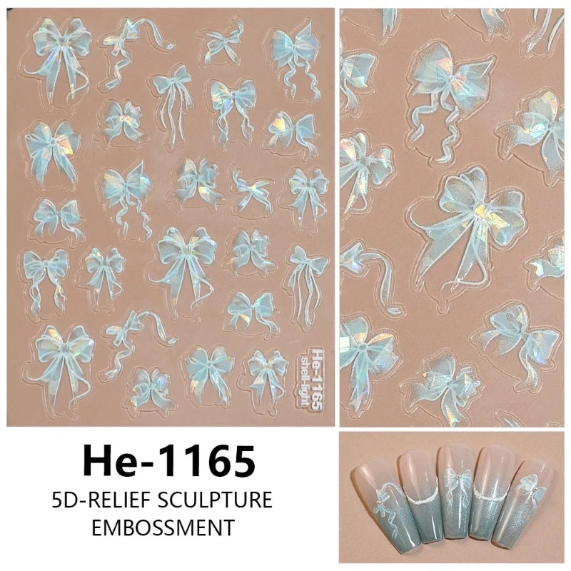 3D White Bowknot Flower Nail Art Sticker Ultra-Thin Self-Adhesive Slider Summer Nail Art Decal Decoration DIY Manicure Accesorie