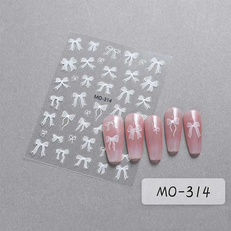 3D White Bowknot Flower Nail Art Sticker Ultra-Thin Self-Adhesive Slider Summer Nail Art Decal Decoration DIY Manicure Accesorie
