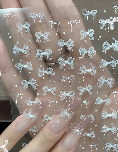 Load image into Gallery viewer, 3D White Bowknot Flower Nail Art Sticker Ultra-Thin Self-Adhesive Slider Summer Nail Art Decal Decoration DIY Manicure Accesorie
