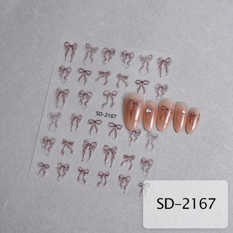3D White Bowknot Flower Nail Art Sticker Ultra-Thin Self-Adhesive Slider Summer Nail Art Decal Decoration DIY Manicure Accesorie