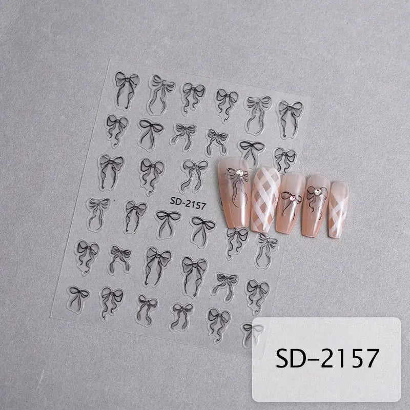 3D White Bowknot Flower Nail Art Sticker Ultra-Thin Self-Adhesive Slider Summer Nail Art Decal Decoration DIY Manicure Accesorie