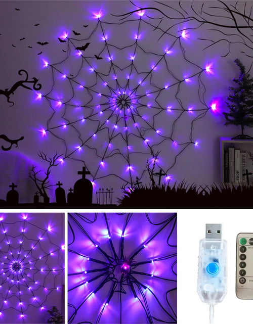 Load image into Gallery viewer, Halloween LED Spider Web Light,Horror Festival Theme Yard Decoration,Usb Remote-Control Glowing Spider Web Light for Indoor Outdoor Setup
