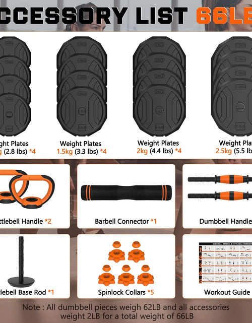 Load image into Gallery viewer, 66Lb 4-In-1 Adjustable Dumbbells Set Free Weight Set with Connector Used as Barbell, Kettlebells, Push up Stand, Fitness Exercises for Home Gym Suitable Men/Women
