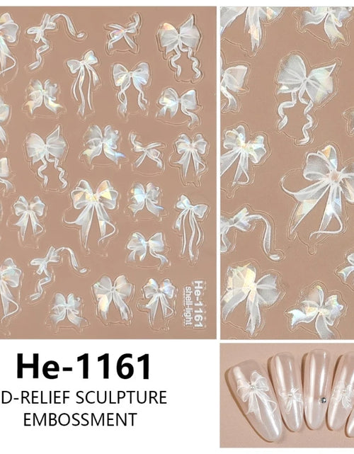 Load image into Gallery viewer, 3D White Bowknot Flower Nail Art Sticker Ultra-Thin Self-Adhesive Slider Summer Nail Art Decal Decoration DIY Manicure Accesorie
