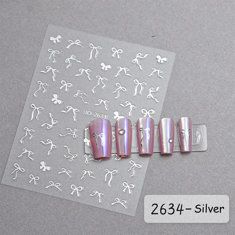 3D White Bowknot Flower Nail Art Sticker Ultra-Thin Self-Adhesive Slider Summer Nail Art Decal Decoration DIY Manicure Accesorie