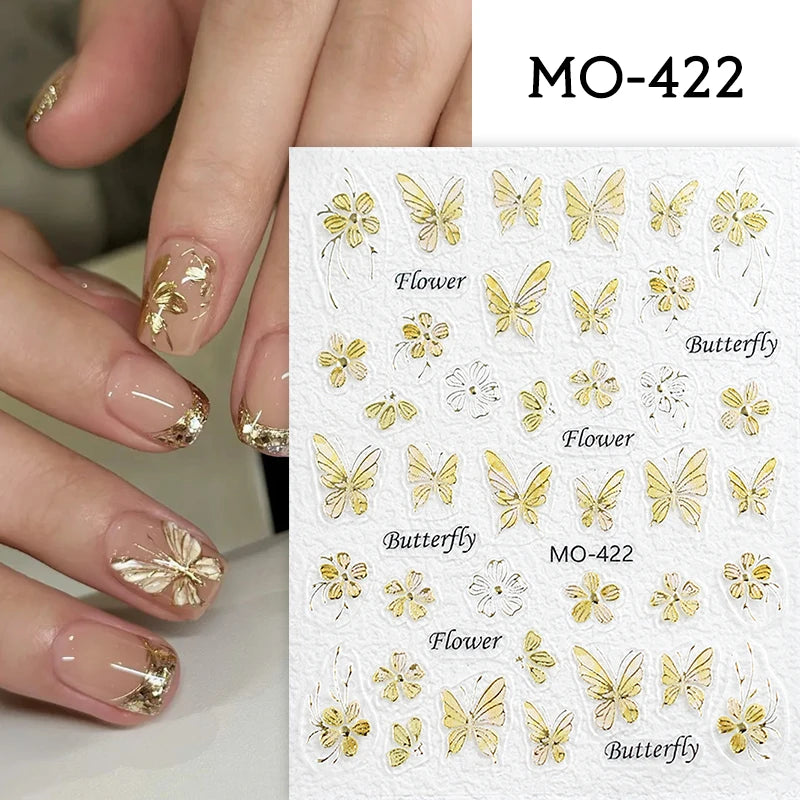 3D White Bowknot Flower Nail Art Sticker Ultra-Thin Self-Adhesive Slider Summer Nail Art Decal Decoration DIY Manicure Accesorie