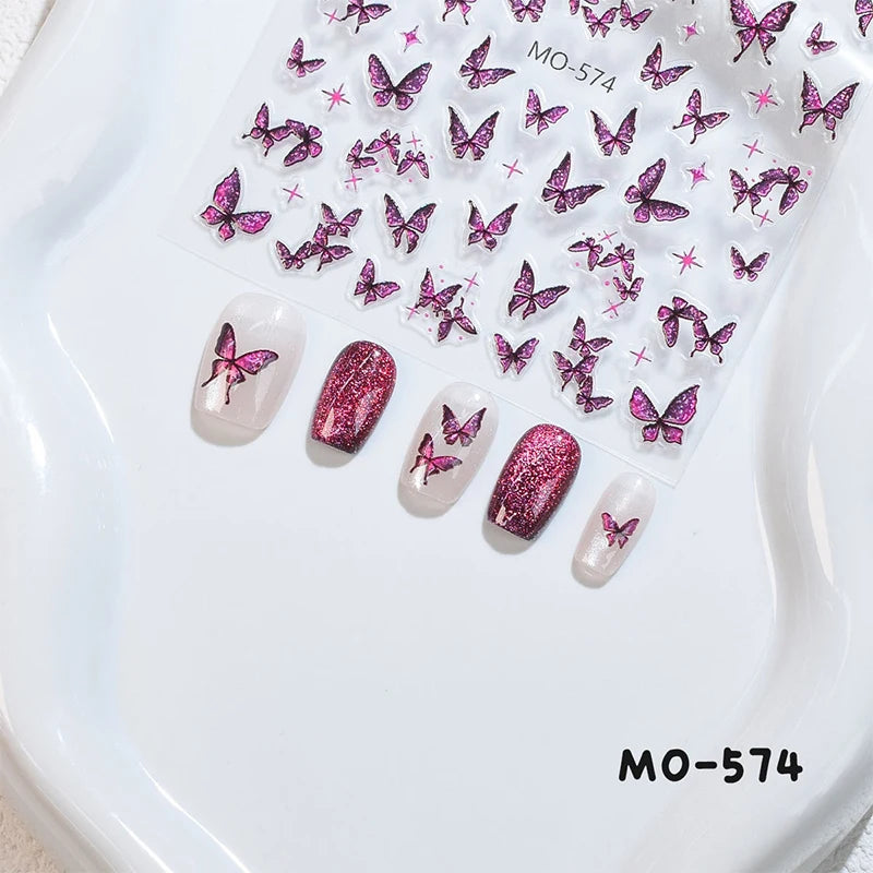 3D White Bowknot Flower Nail Art Sticker Ultra-Thin Self-Adhesive Slider Summer Nail Art Decal Decoration DIY Manicure Accesorie