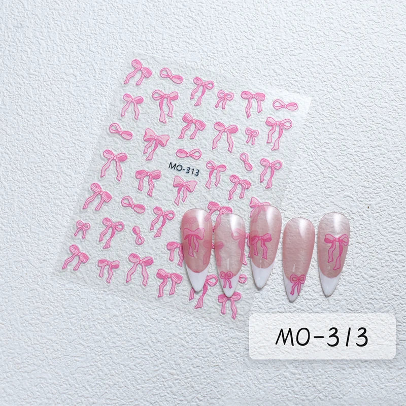 3D White Bowknot Flower Nail Art Sticker Ultra-Thin Self-Adhesive Slider Summer Nail Art Decal Decoration DIY Manicure Accesorie