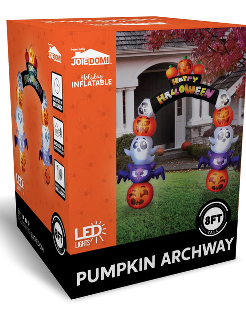 Load image into Gallery viewer, Joyfy 8 Ft Halloween Inflatable Archway Stacked Pumpkins Halloween Archway Bat Decorations Inflatable with Build-In Leds,Halloween Blow up Yard Decorations
