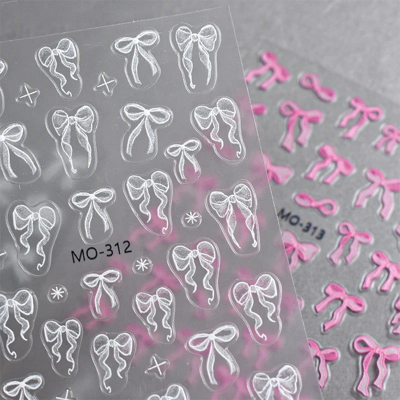 3D White Bowknot Flower Nail Art Sticker Ultra-Thin Self-Adhesive Slider Summer Nail Art Decal Decoration DIY Manicure Accesorie