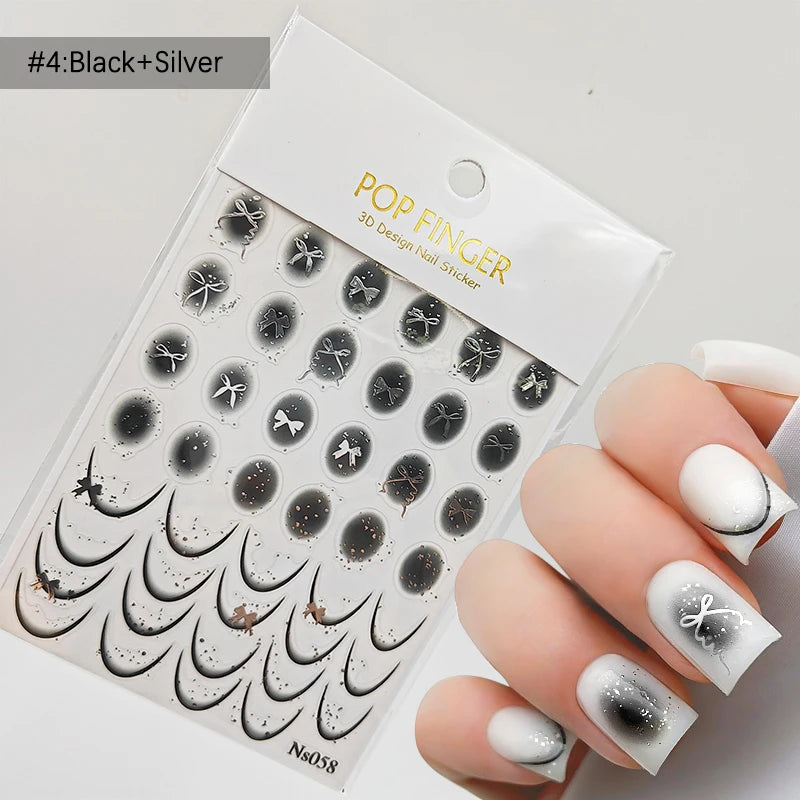 3D White Bowknot Flower Nail Art Sticker Ultra-Thin Self-Adhesive Slider Summer Nail Art Decal Decoration DIY Manicure Accesorie