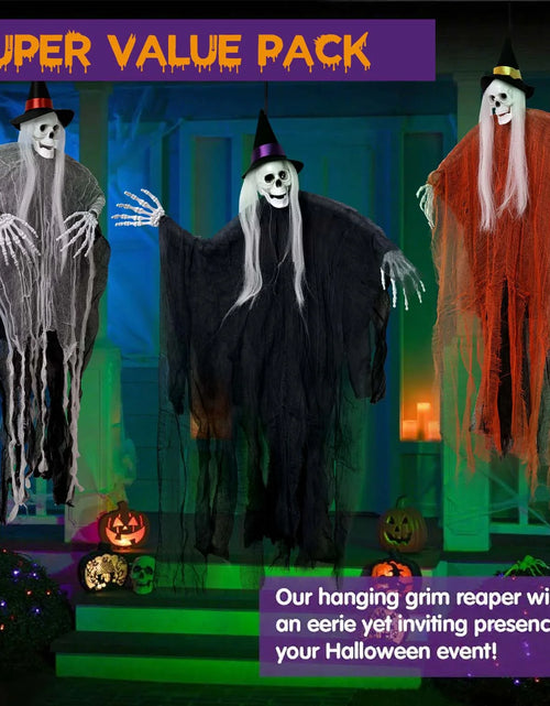 Load image into Gallery viewer, 3Pcs Halloween Hanging Ghosts, Halloween Decorations Outdoor Indoor Scary Skeleton Ghosts, Haunted House Props
