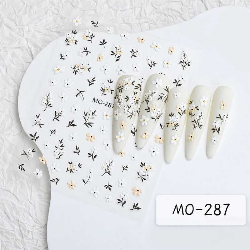 3D White Bowknot Flower Nail Art Sticker Ultra-Thin Self-Adhesive Slider Summer Nail Art Decal Decoration DIY Manicure Accesorie