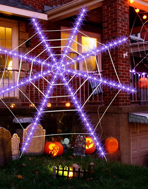Load image into Gallery viewer, Halloween LED Spider Web Light,Horror Festival Theme Yard Decoration,Usb Remote-Control Glowing Spider Web Light for Indoor Outdoor Setup
