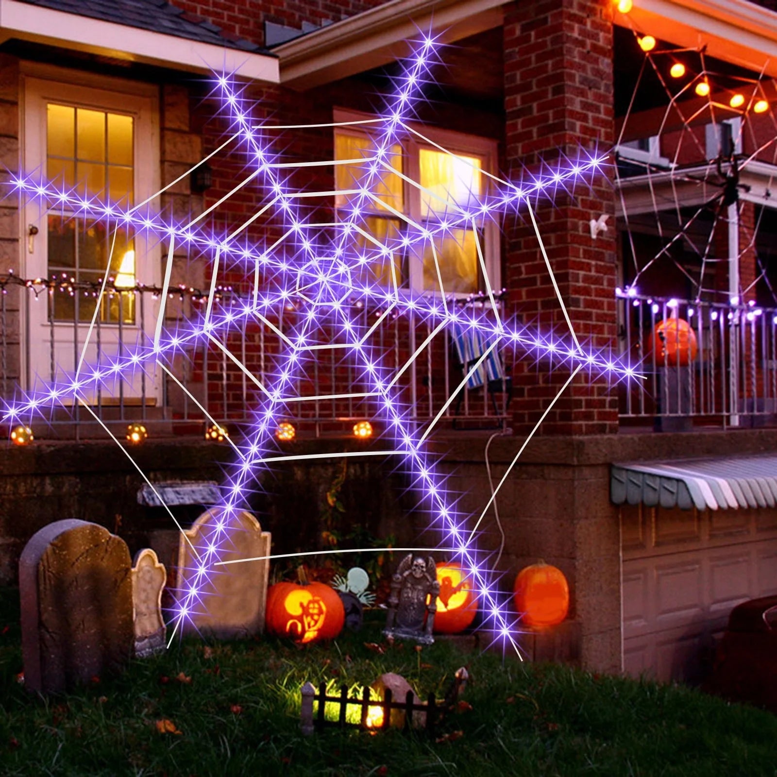 Halloween LED Spider Web Light,Horror Festival Theme Yard Decoration,Usb Remote-Control Glowing Spider Web Light for Indoor Outdoor Setup