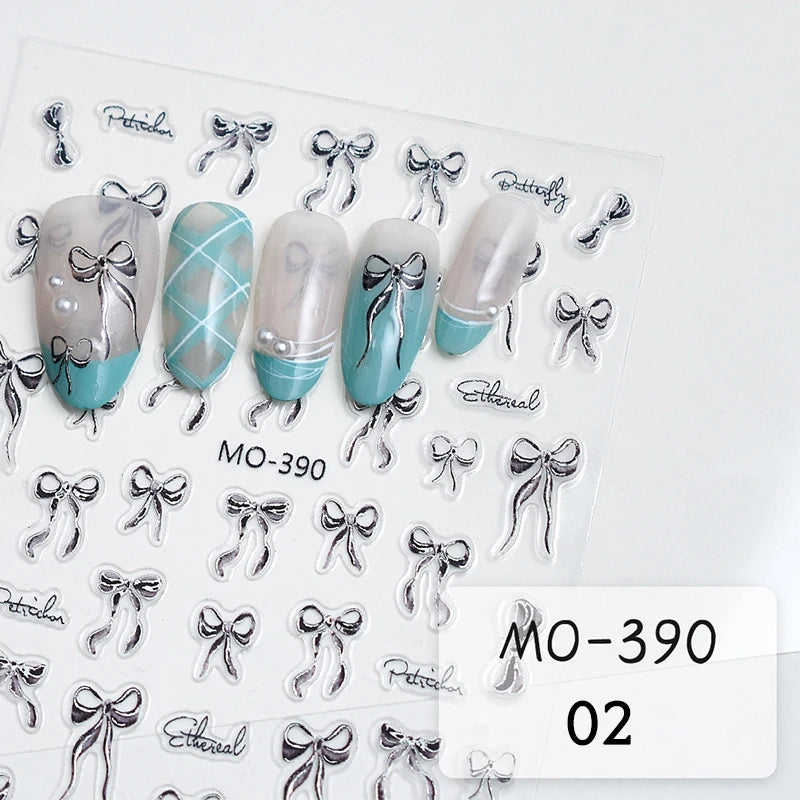 3D White Bowknot Flower Nail Art Sticker Ultra-Thin Self-Adhesive Slider Summer Nail Art Decal Decoration DIY Manicure Accesorie