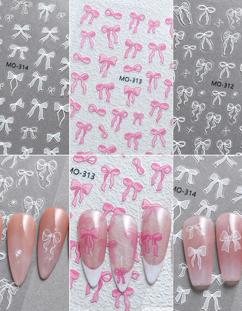 Load image into Gallery viewer, 3D White Bowknot Flower Nail Art Sticker Ultra-Thin Self-Adhesive Slider Summer Nail Art Decal Decoration DIY Manicure Accesorie

