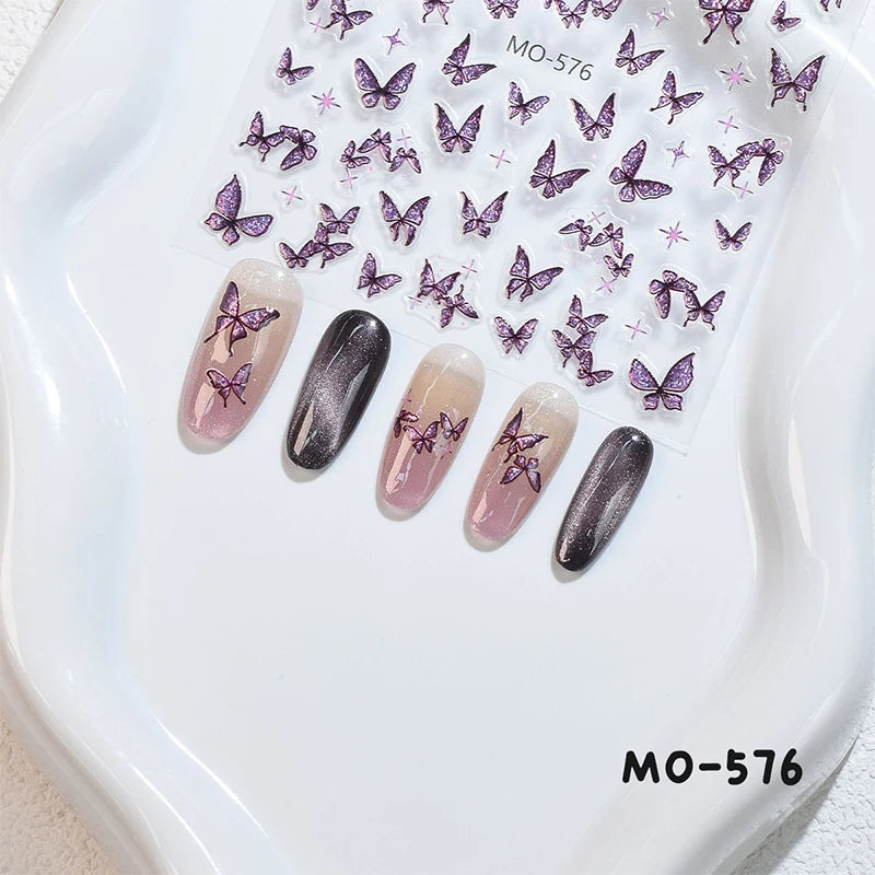 3D White Bowknot Flower Nail Art Sticker Ultra-Thin Self-Adhesive Slider Summer Nail Art Decal Decoration DIY Manicure Accesorie
