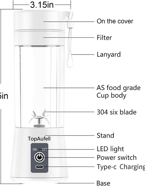 Load image into Gallery viewer, Portable Blender,Mini Blender for Shakes and Smoothies,Six Blades in 3D for Superb Mixing,Personal Size Blender with Powerful Motor 2000Mah Rechargeable Battery for Home, Travel, Office
