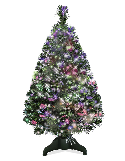 Load image into Gallery viewer, Small Pre-Lit Fiber-Optic Christmas Tree. 500 Fiber Light Tips Tabletop LED Green 32”
