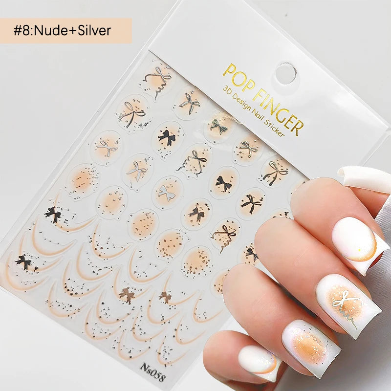 3D White Bowknot Flower Nail Art Sticker Ultra-Thin Self-Adhesive Slider Summer Nail Art Decal Decoration DIY Manicure Accesorie