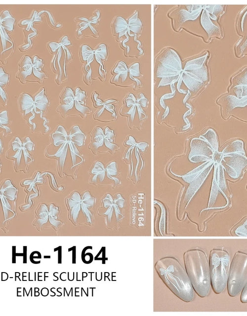 Load image into Gallery viewer, 3D White Bowknot Flower Nail Art Sticker Ultra-Thin Self-Adhesive Slider Summer Nail Art Decal Decoration DIY Manicure Accesorie
