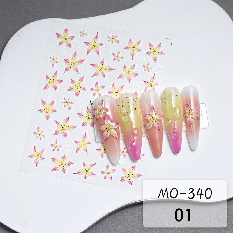 3D White Bowknot Flower Nail Art Sticker Ultra-Thin Self-Adhesive Slider Summer Nail Art Decal Decoration DIY Manicure Accesorie