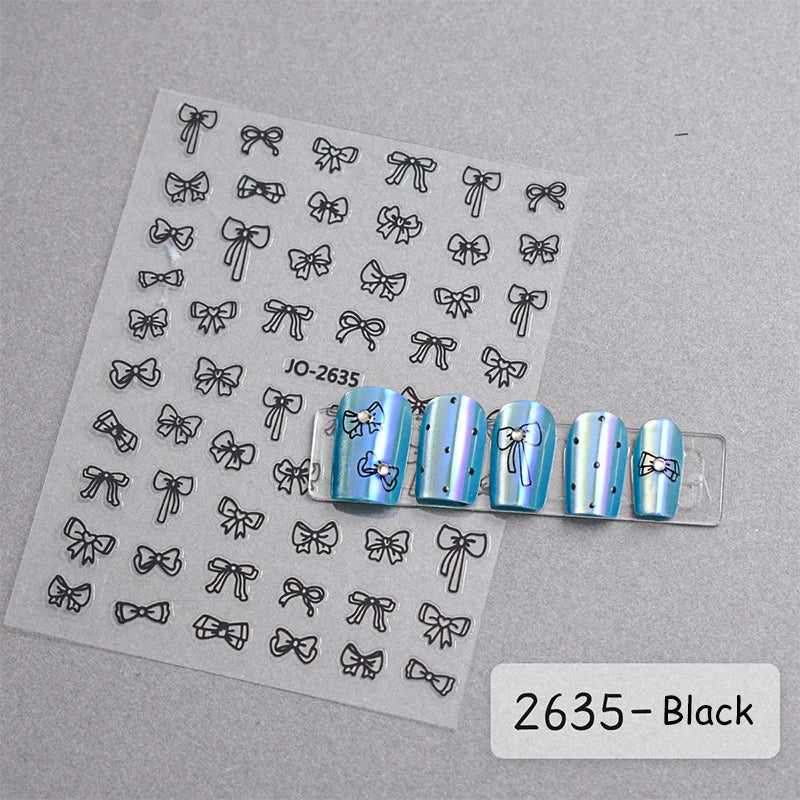 3D White Bowknot Flower Nail Art Sticker Ultra-Thin Self-Adhesive Slider Summer Nail Art Decal Decoration DIY Manicure Accesorie