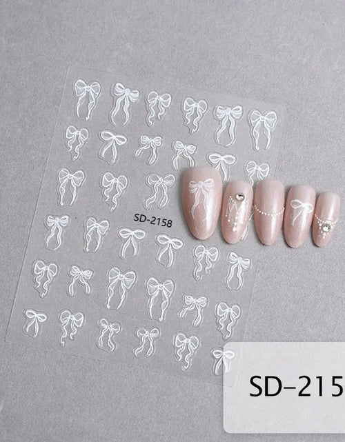 Load image into Gallery viewer, 3D White Bowknot Flower Nail Art Sticker Ultra-Thin Self-Adhesive Slider Summer Nail Art Decal Decoration DIY Manicure Accesorie
