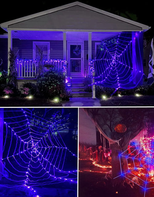 Load image into Gallery viewer, Halloween LED Spider Web Light,Horror Festival Theme Yard Decoration,Usb Remote-Control Glowing Spider Web Light for Indoor Outdoor Setup
