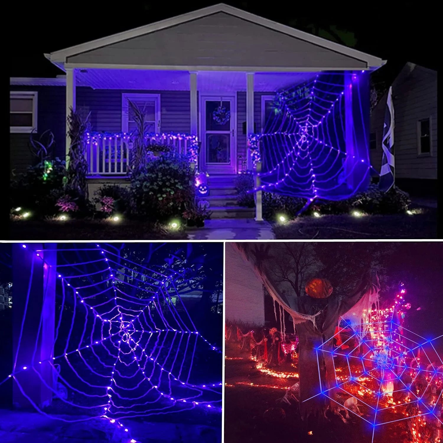 Halloween LED Spider Web Light,Horror Festival Theme Yard Decoration,Usb Remote-Control Glowing Spider Web Light for Indoor Outdoor Setup