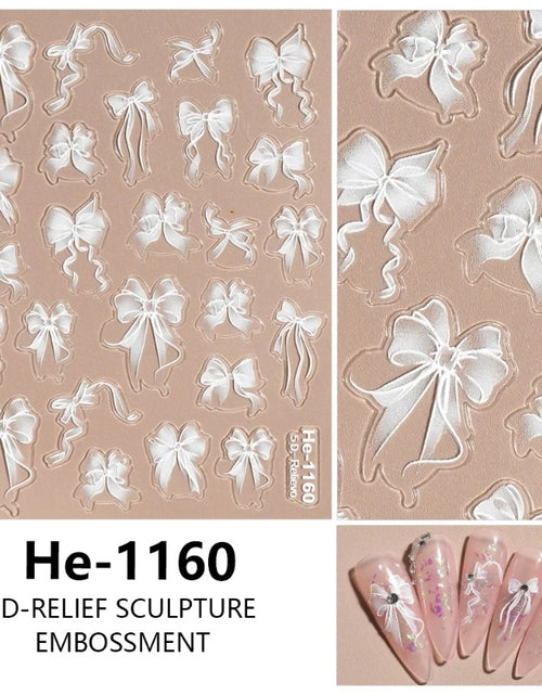 Load image into Gallery viewer, 3D White Bowknot Flower Nail Art Sticker Ultra-Thin Self-Adhesive Slider Summer Nail Art Decal Decoration DIY Manicure Accesorie

