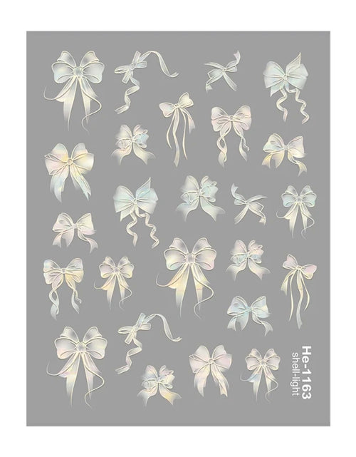 Load image into Gallery viewer, 3D White Bowknot Flower Nail Art Sticker Ultra-Thin Self-Adhesive Slider Summer Nail Art Decal Decoration DIY Manicure Accesorie
