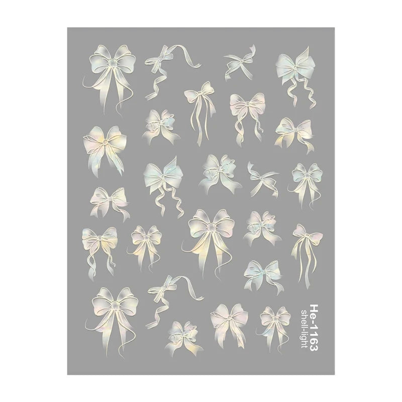3D White Bowknot Flower Nail Art Sticker Ultra-Thin Self-Adhesive Slider Summer Nail Art Decal Decoration DIY Manicure Accesorie