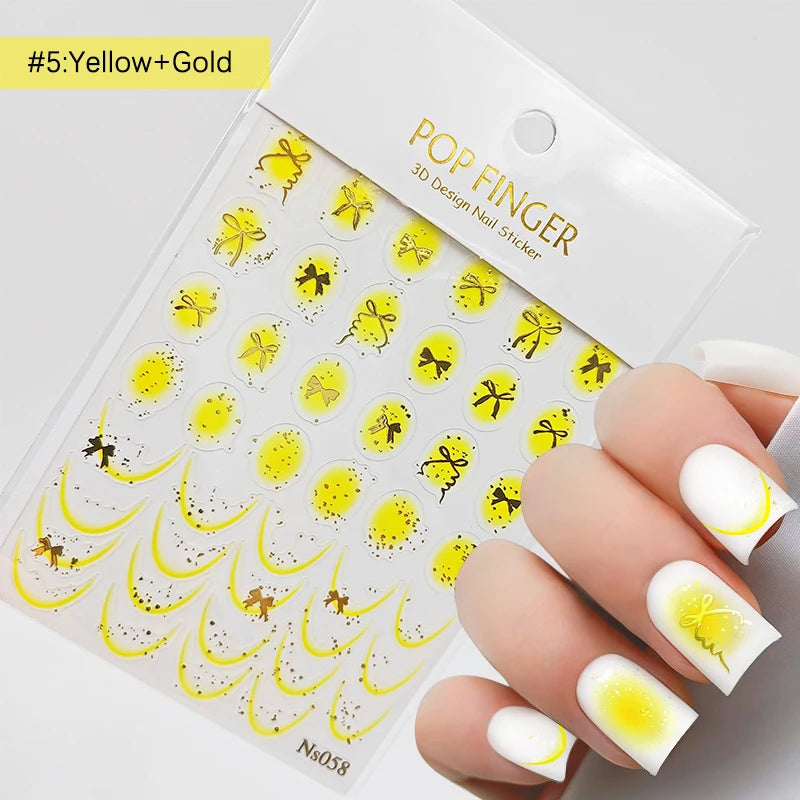 3D White Bowknot Flower Nail Art Sticker Ultra-Thin Self-Adhesive Slider Summer Nail Art Decal Decoration DIY Manicure Accesorie