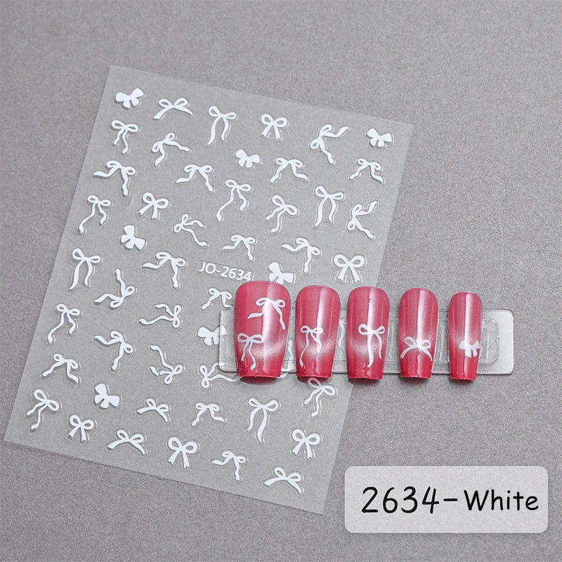 3D White Bowknot Flower Nail Art Sticker Ultra-Thin Self-Adhesive Slider Summer Nail Art Decal Decoration DIY Manicure Accesorie