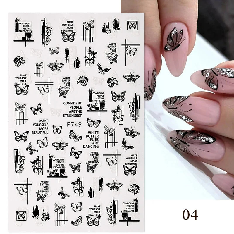 3D White Bowknot Flower Nail Art Sticker Ultra-Thin Self-Adhesive Slider Summer Nail Art Decal Decoration DIY Manicure Accesorie