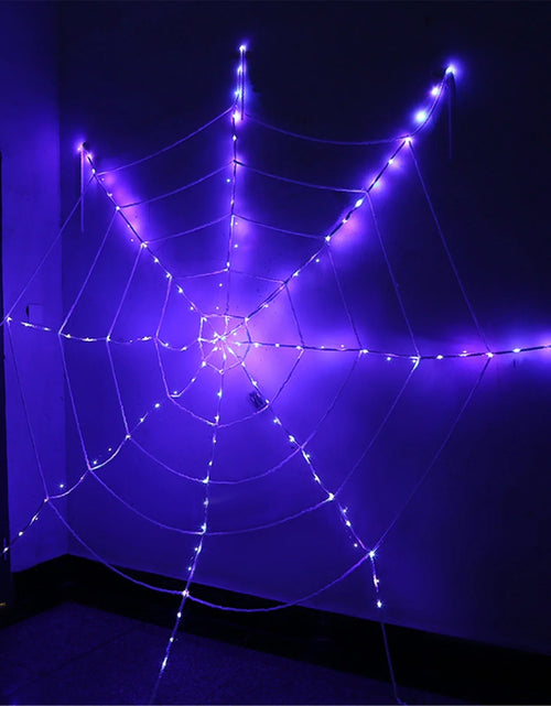 Load image into Gallery viewer, Halloween LED Spider Web Light,Horror Festival Theme Yard Decoration,Usb Remote-Control Glowing Spider Web Light for Indoor Outdoor Setup
