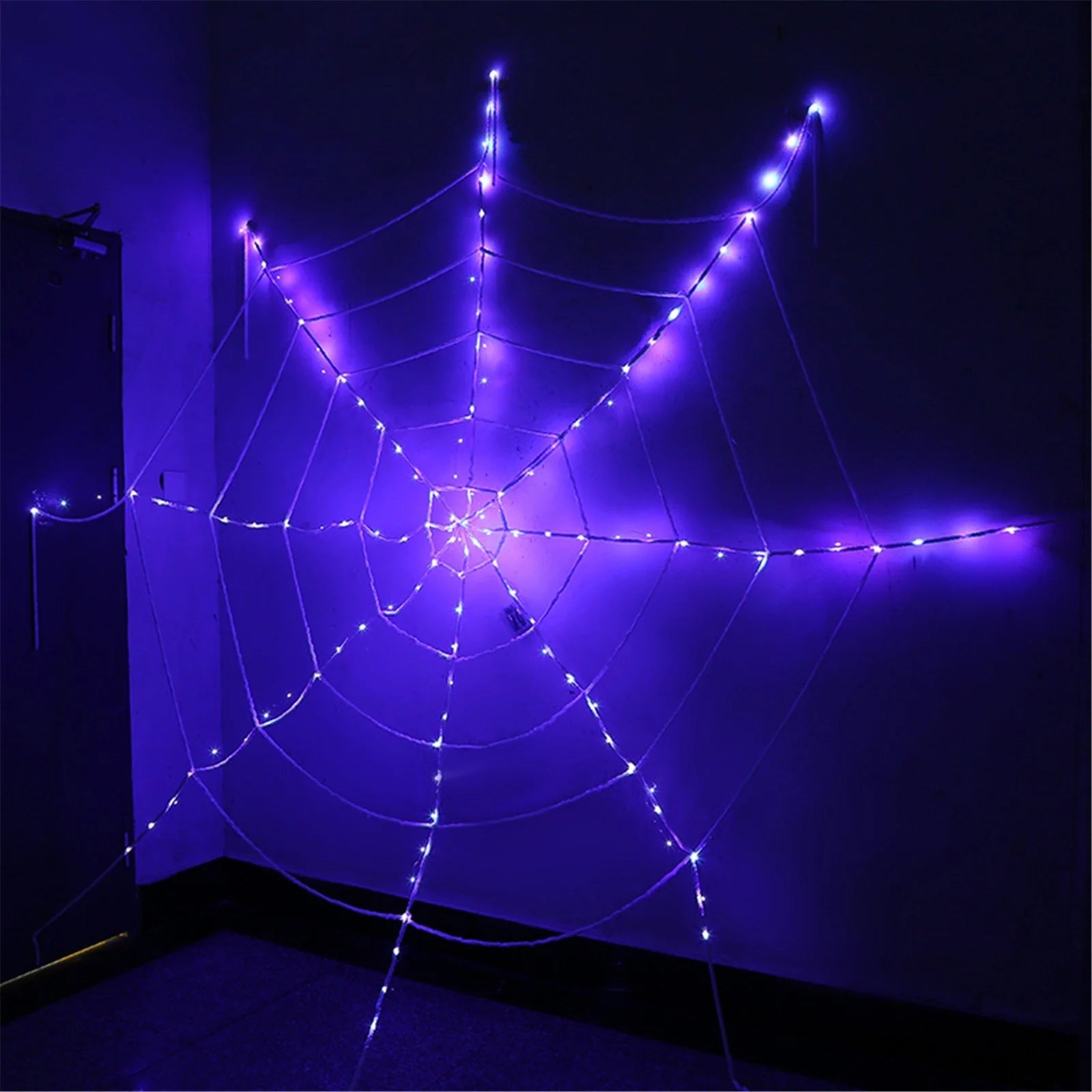 Halloween LED Spider Web Light,Horror Festival Theme Yard Decoration,Usb Remote-Control Glowing Spider Web Light for Indoor Outdoor Setup