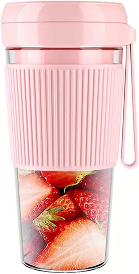 Portable Blender Cordless Smoothies and Shakes Detachable Personal Size Juicer Cup with USB Rechargeable Four Blades Fruit Mixing Machine 10Oz Travel Mini Mixer Handheld Blender for Sports Gym Pink (Pink)