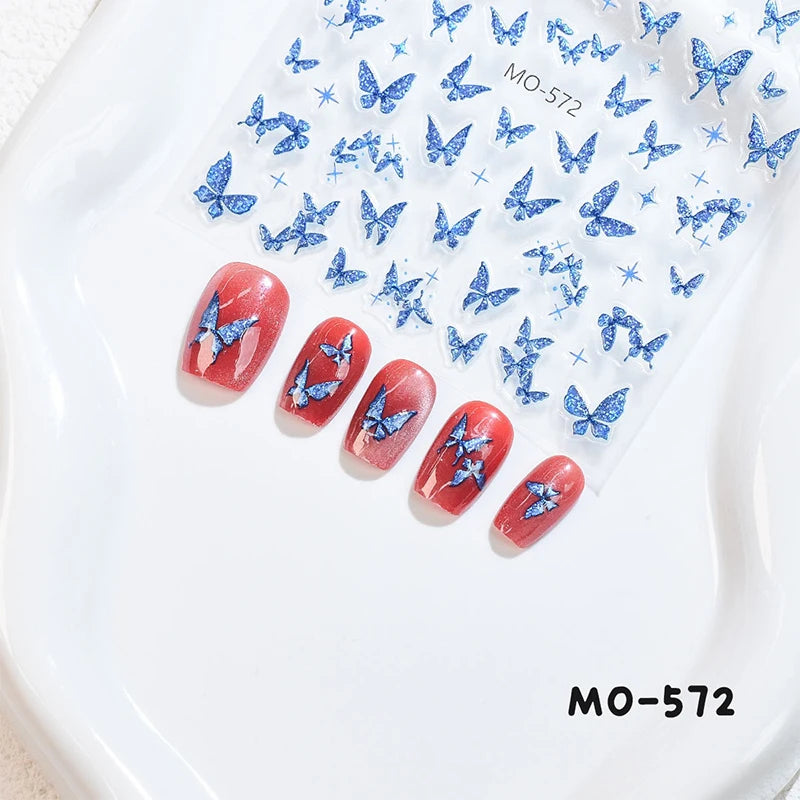 3D White Bowknot Flower Nail Art Sticker Ultra-Thin Self-Adhesive Slider Summer Nail Art Decal Decoration DIY Manicure Accesorie