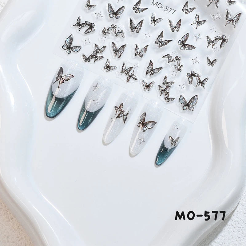 3D White Bowknot Flower Nail Art Sticker Ultra-Thin Self-Adhesive Slider Summer Nail Art Decal Decoration DIY Manicure Accesorie